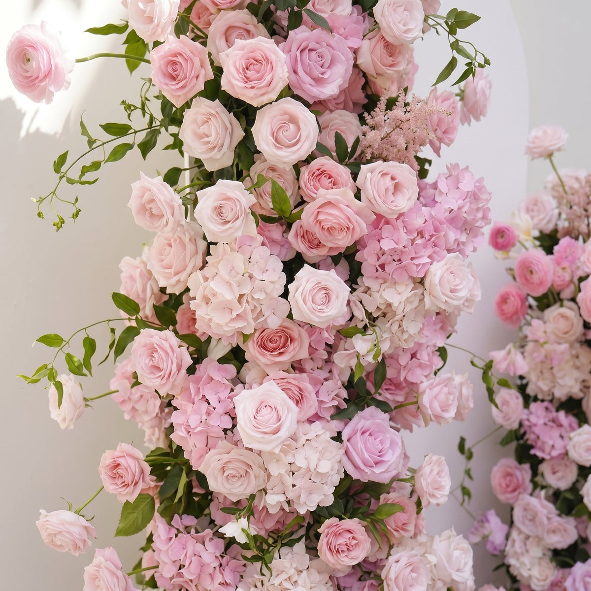 Thora: Pink Rose Ranunculus Wedding Background Arch KT Backdrop Decorative Flower Row Excludes Frame | Event Floral Decor