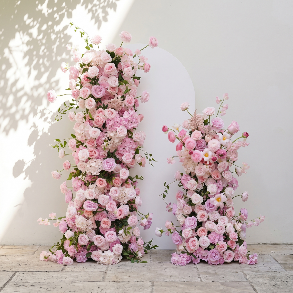 Thora: Pink Rose Ranunculus Wedding Background Arch KT Backdrop Decorative Flower Row Excludes Frame | Event Floral Decor
