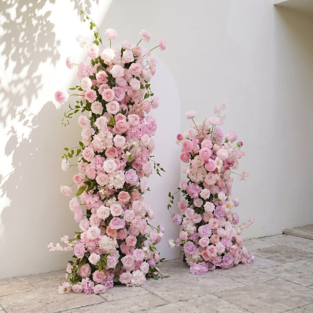 Thora: Pink Rose Ranunculus Wedding Background Arch KT Backdrop Decorative Flower Row Excludes Frame | Event Floral Decor