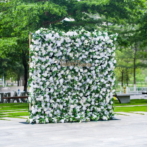 Exquisite White & Green Artificial Flower Wall - The Epitome of Elegance for Wedding and Event Decor-VF-803 | Event Backdrop | Free Shipping