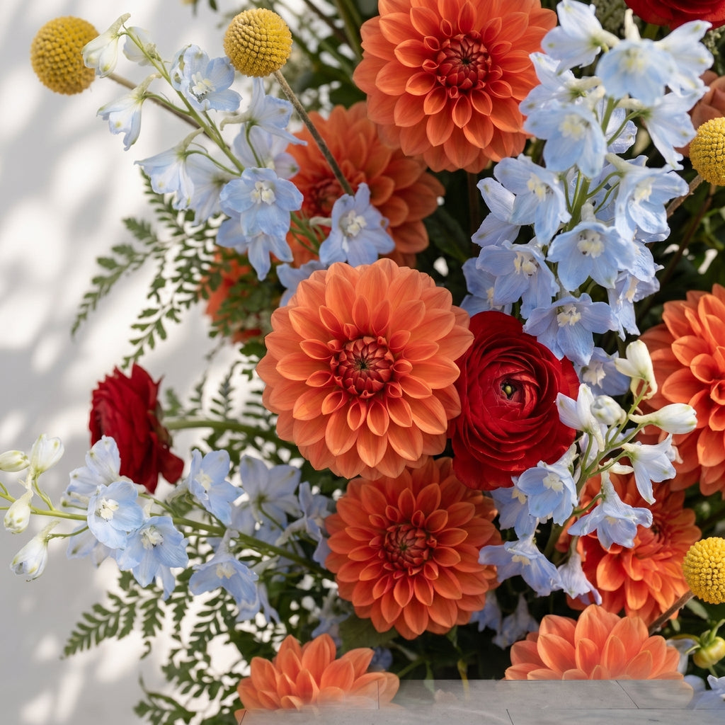 Freara: Heart-Shaped Multi-Color Dahlia & Rose Silk Floral Arch Floral Arrangement for Vibrant Weddings | Event Floral Decor