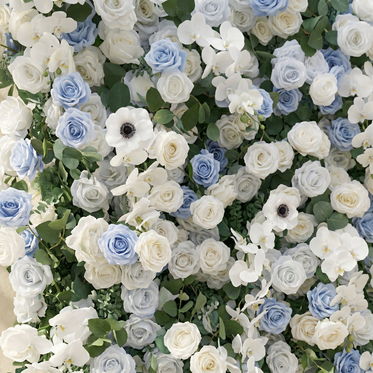 Glenena:Elegant 5D Sky Blue & White Floral Wall Roll-Up Backdrop for Bright Spring Wedding Aesthetics | Elegant Event Decor | Free Shipping