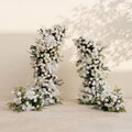 Jolorae:Luxury Classic White and Light Pink Flower Arch with Greenery for Weddings&Event Decor Including Frame and 2 Aisle Flower sets jolorae front
