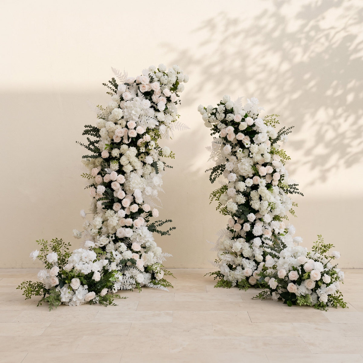 Jolorae:Luxury Classic White and Light Pink Flower Arch with Greenery for Weddings&Event Decor Including Frame and 2 Aisle Flower sets jolorae front
