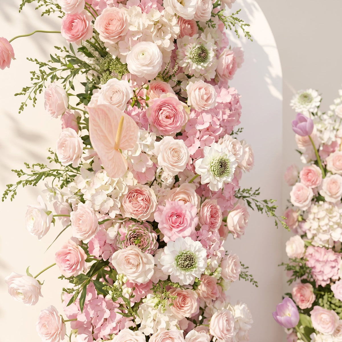 Elettra: Pink Rose Tulip Calla Lily Wedding Background Arch KT Backdrop Decorative Flower Row Excludes Frame | Wedding Floral Decor
