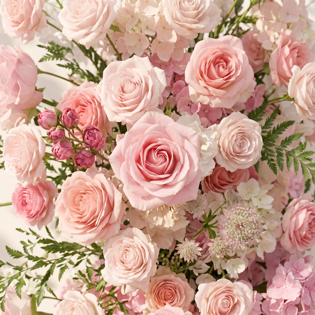Elettra: Pink Rose Tulip Calla Lily Wedding Background Arch KT Backdrop Decorative Flower Row Excludes Frame | Wedding Floral Decor