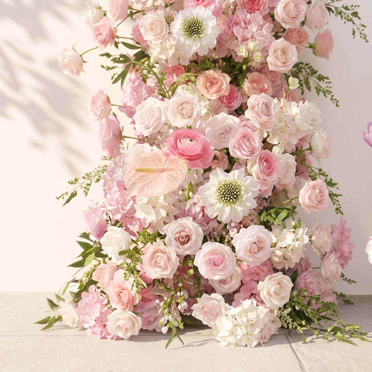 Elettra: Pink Rose Tulip Calla Lily Wedding Background Arch KT Backdrop Decorative Flower Row Excludes Frame | Wedding Floral Decor