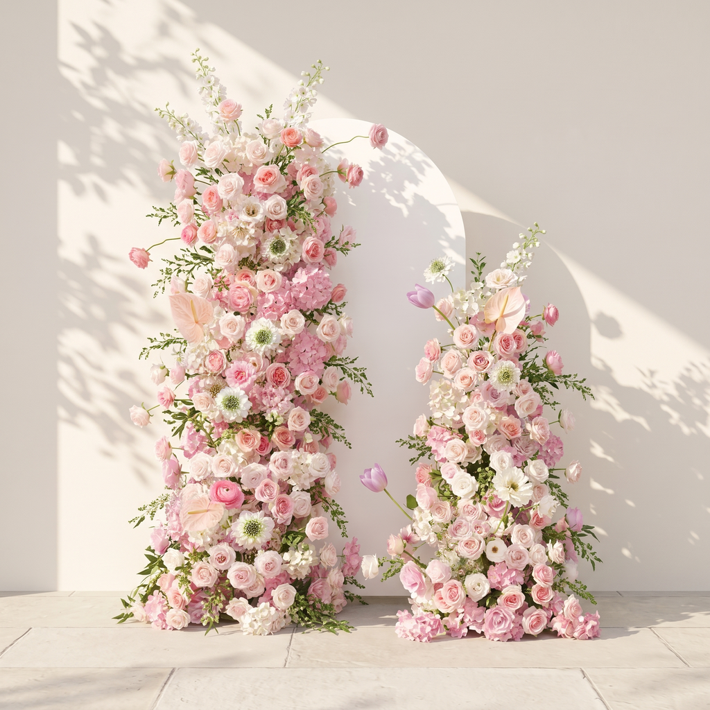 Elettra: Pink Rose Tulip Calla Lily Wedding Background Arch KT Backdrop Decorative Flower Row Excludes Frame | Wedding Floral Decor