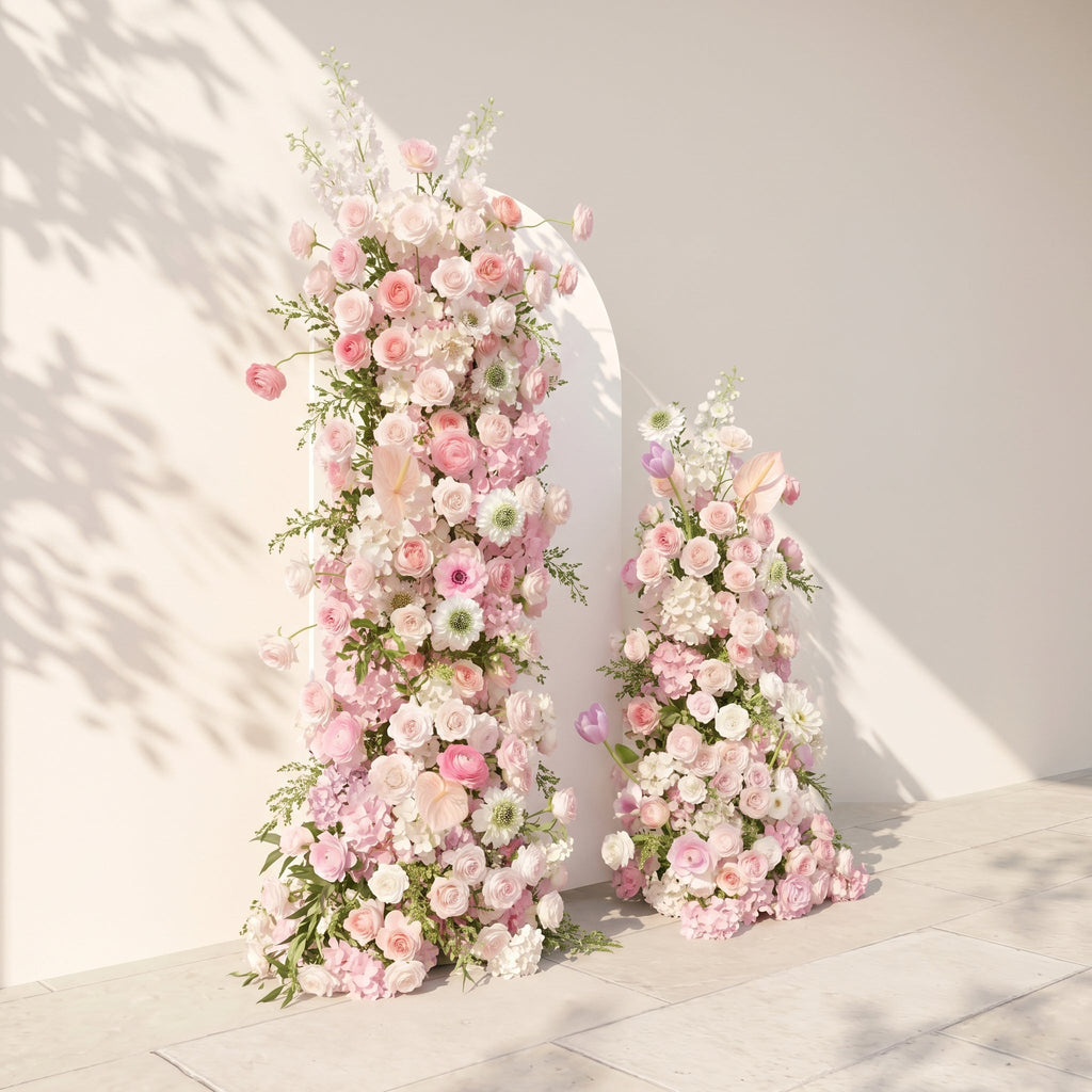 Elettra: Pink Rose Tulip Calla Lily Wedding Background Arch KT Backdrop Decorative Flower Row Excludes Frame | Wedding Floral Decor