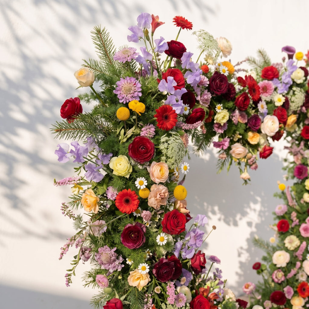 Mirmora: Heart-Shaped Multi-Color Mixed Floral Silk Floral Arch Floral Arrangement for Boho Weddings | Ceremony & Event Decor