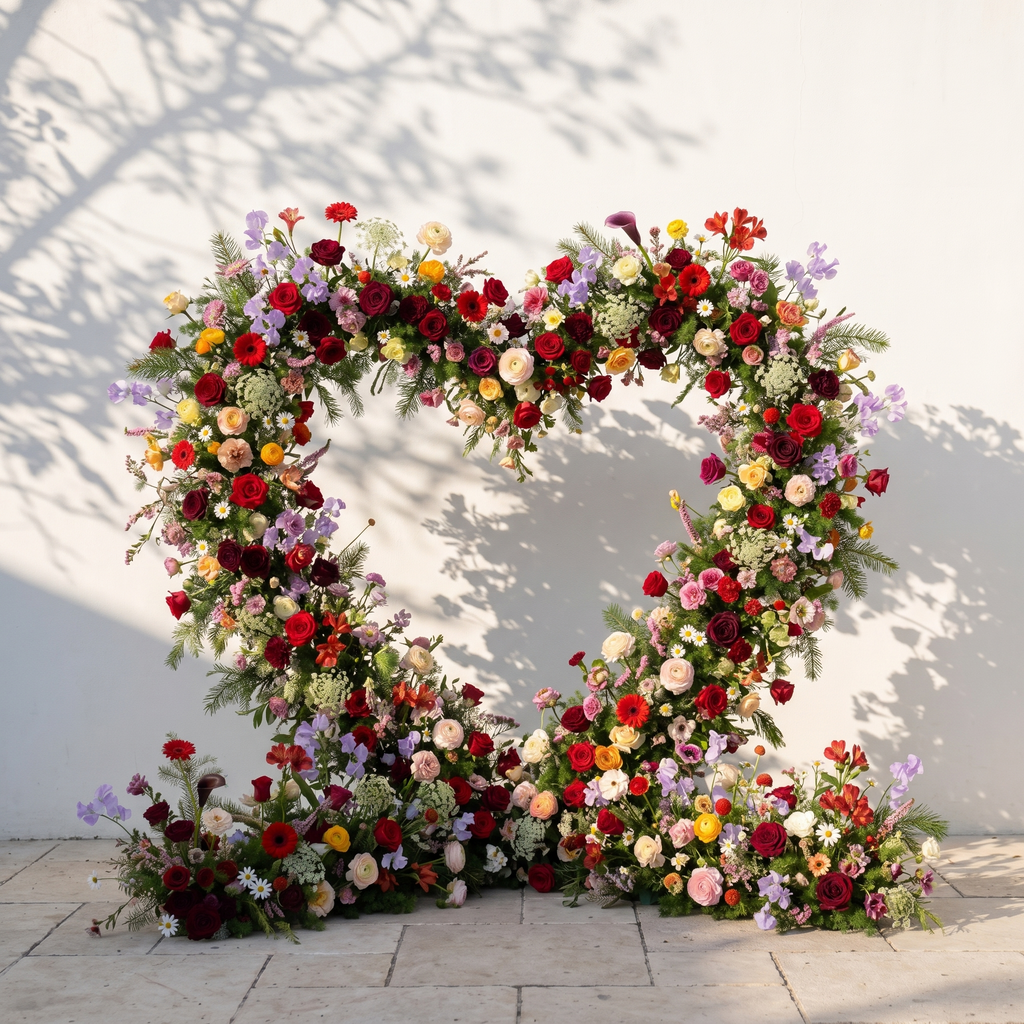 Mirmora: Heart-Shaped Multi-Color Mixed Floral Silk Floral Arch Floral Arrangement for Boho Weddings | Ceremony & Event Decor