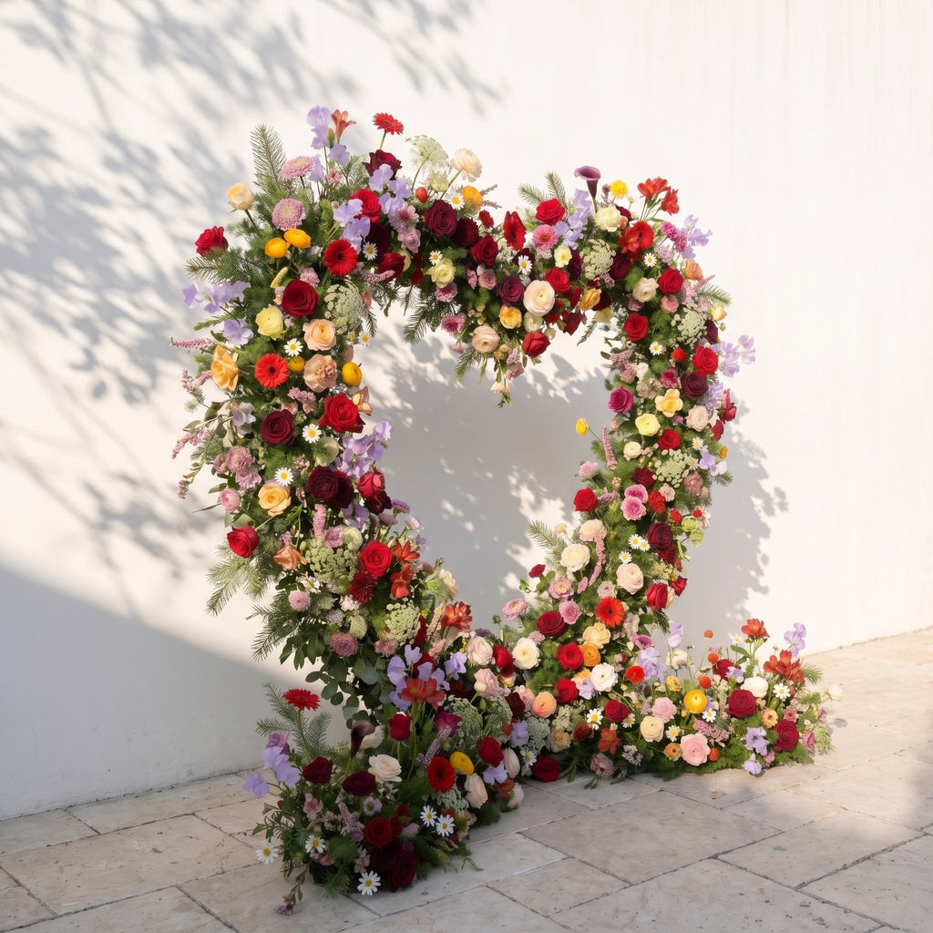 Mirmora: Heart-Shaped Multi-Color Mixed Floral Silk Floral Arch Floral Arrangement for Boho Weddings | Ceremony & Event Decor