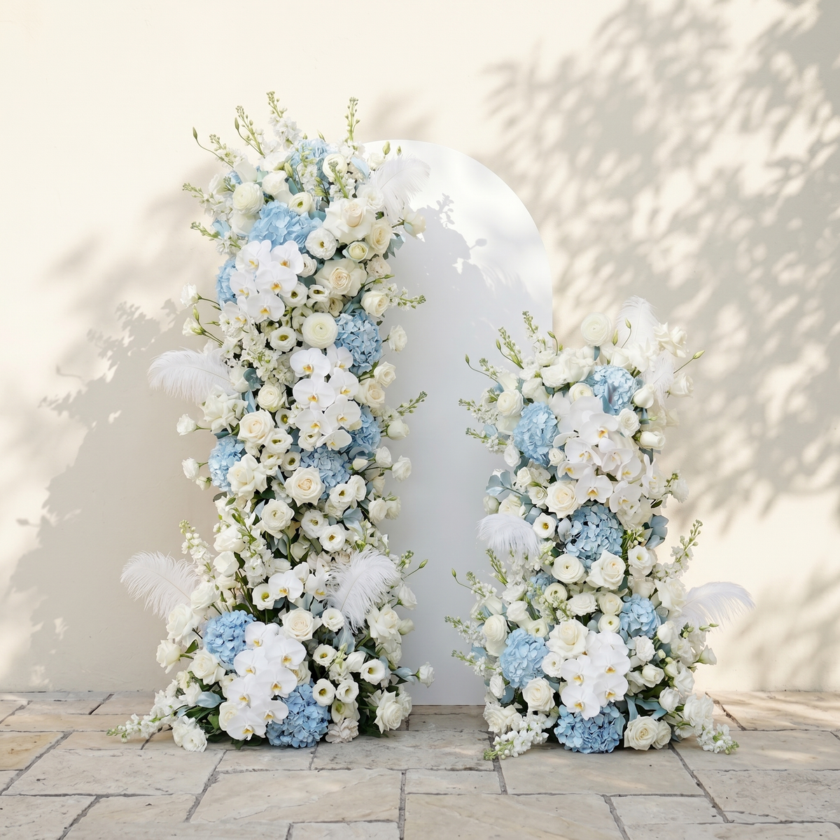 Sky Blue Hydrangea White Orchid Rose Wedding Background Arch KT Backdrop Decorative Flower Row Excludes Frame | Ceremony & Event Decor