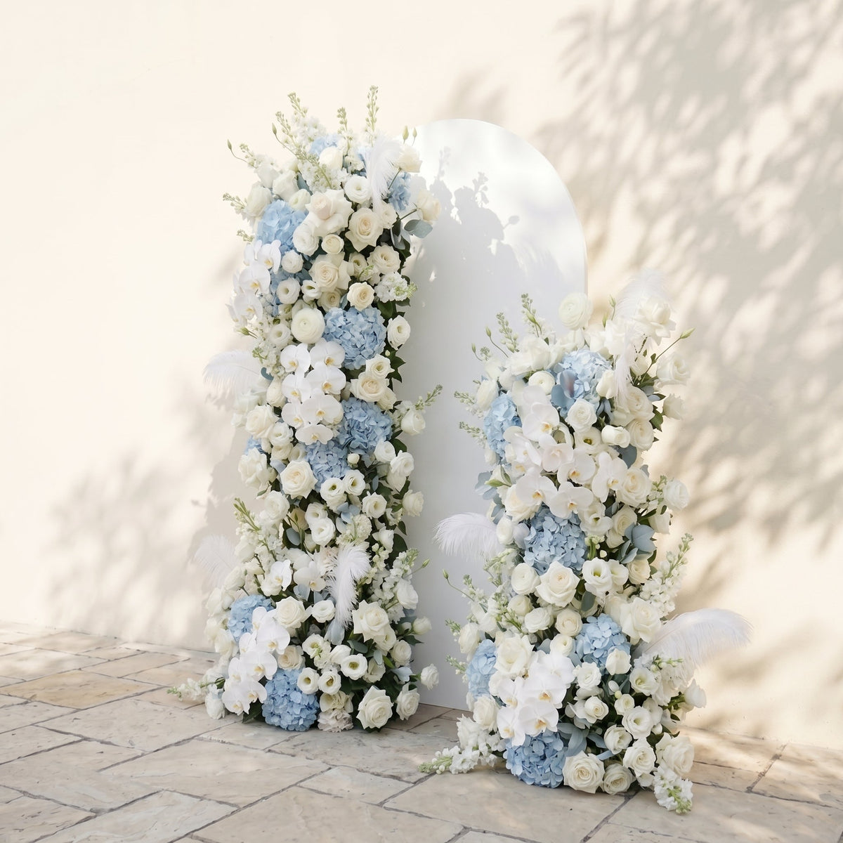 Sky Blue Hydrangea White Orchid Rose Wedding Background Arch KT Backdrop Decorative Flower Row Excludes Frame | Ceremony & Event Decor