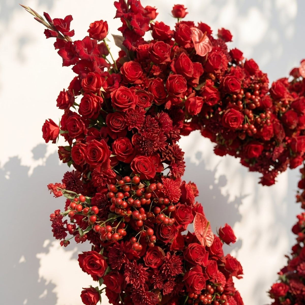 Novira: Heart-Shaped Red Floral Silk Floral Arch Floral Arrangement for Boho Weddings | Wedding Floral Decor