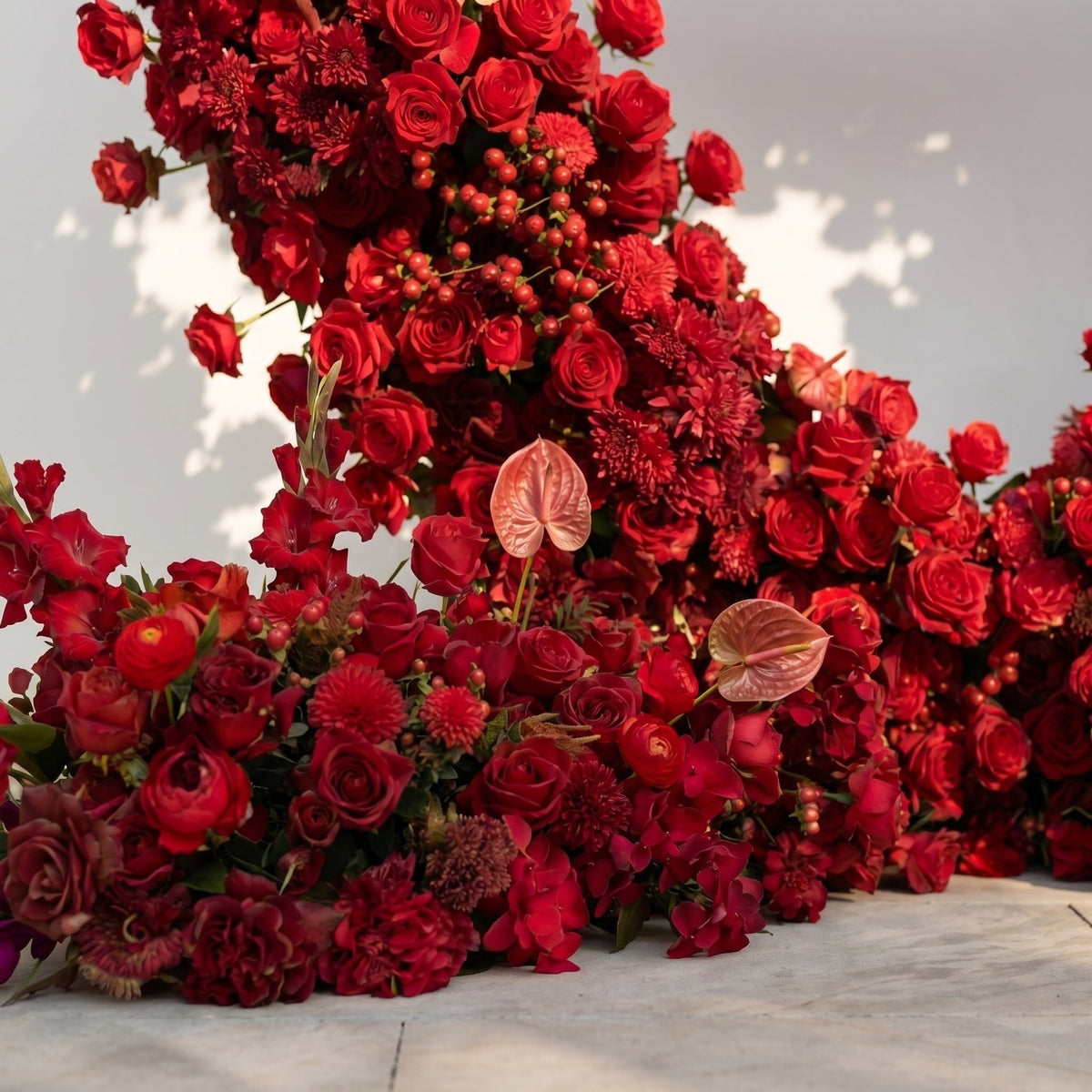 Novira: Heart-Shaped Red Floral Silk Floral Arch Floral Arrangement for Boho Weddings | Wedding Floral Decor