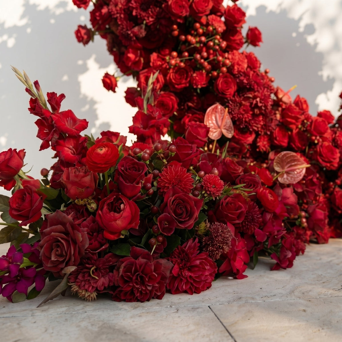 Novira: Heart-Shaped Red Floral Silk Floral Arch Floral Arrangement for Boho Weddings | Wedding Floral Decor