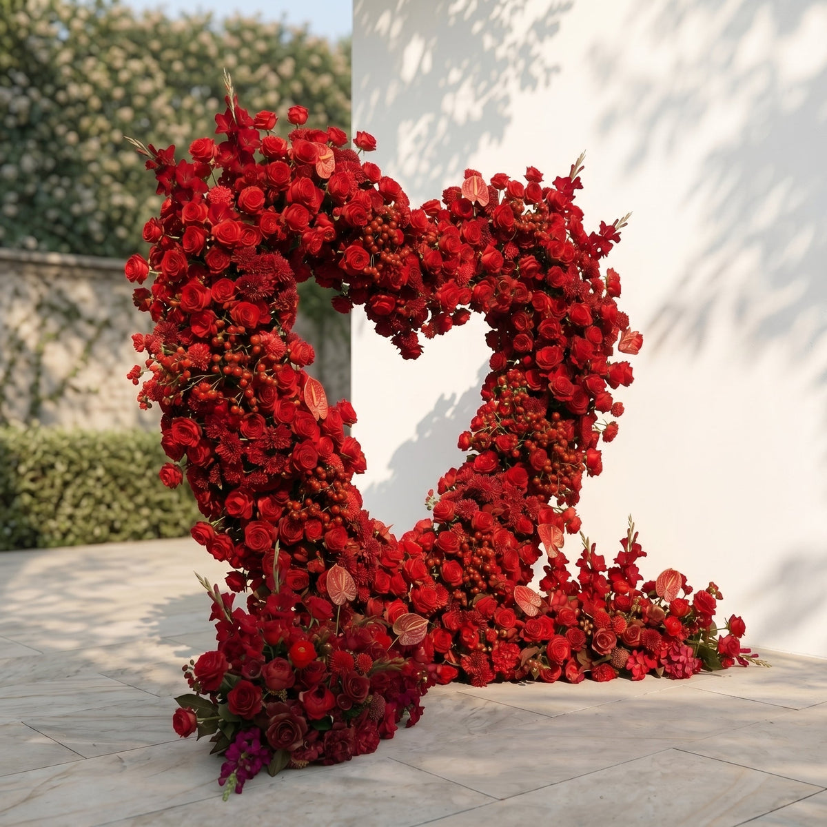 Novira: Heart-Shaped Red Floral Silk Floral Arch Floral Arrangement for Boho Weddings | Wedding Floral Decor