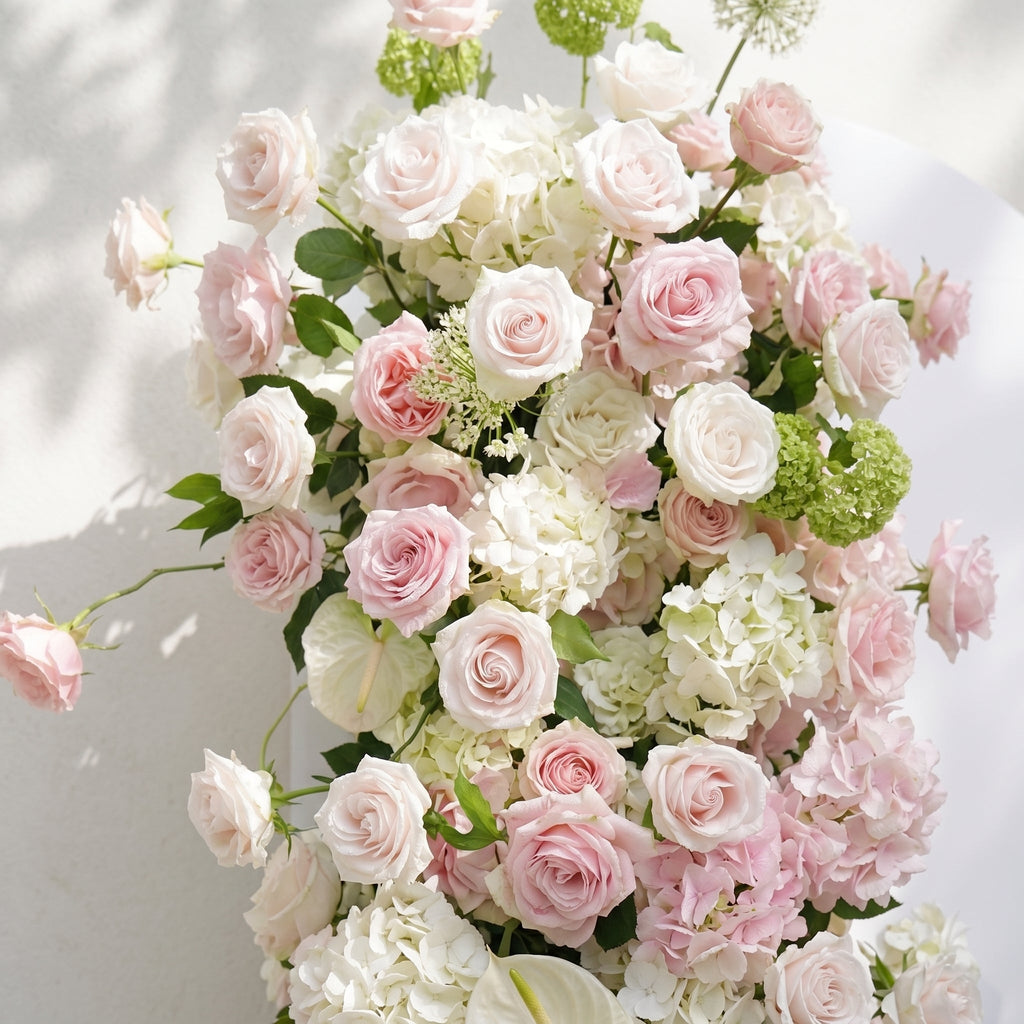 Pink White Rose Calla Lily Wedding Background Arch KT Backdrop Decorative Flower Row Excludes Frame | Wedding Floral Decor