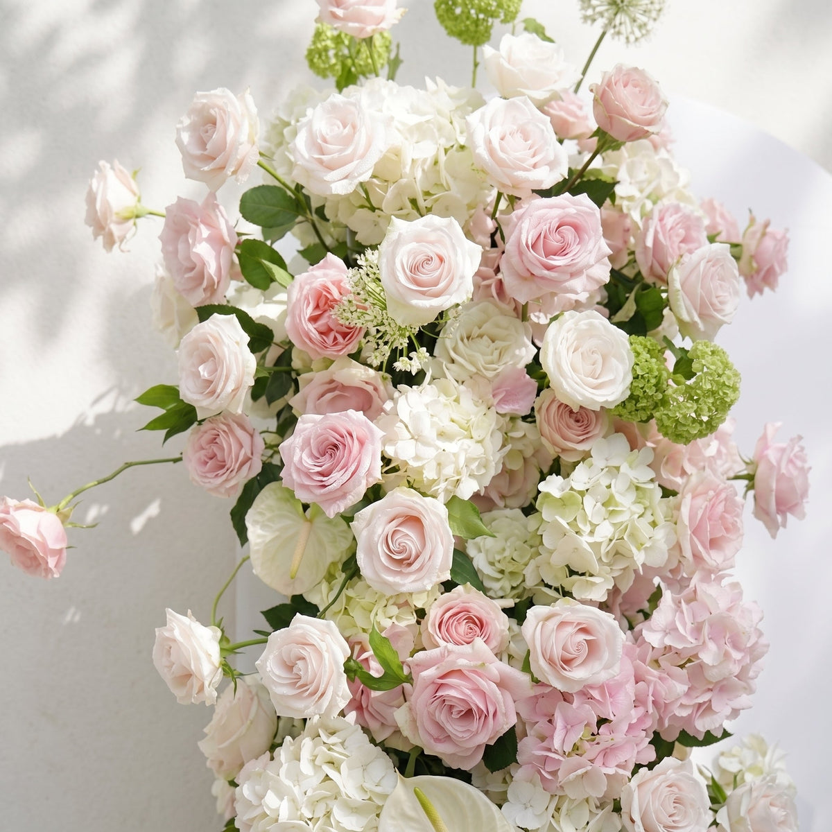 Pink White Rose Calla Lily Wedding Background Arch KT Backdrop Decorative Flower Row Excludes Frame | Wedding Floral Decor