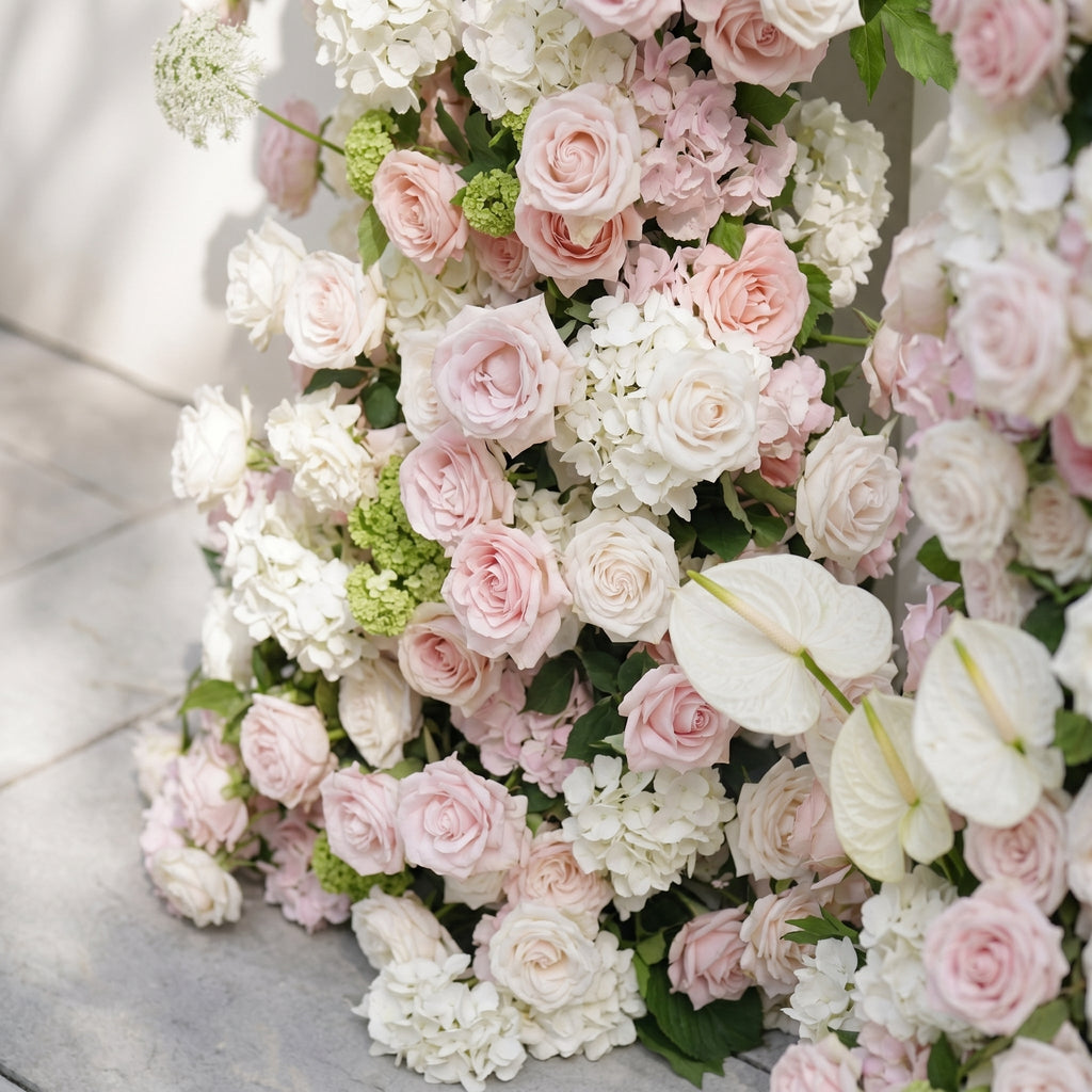Pink White Rose Calla Lily Wedding Background Arch KT Backdrop Decorative Flower Row Excludes Frame | Wedding Floral Decor