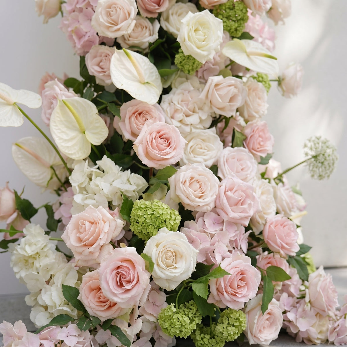 Pink White Rose Calla Lily Wedding Background Arch KT Backdrop Decorative Flower Row Excludes Frame | Wedding Floral Decor