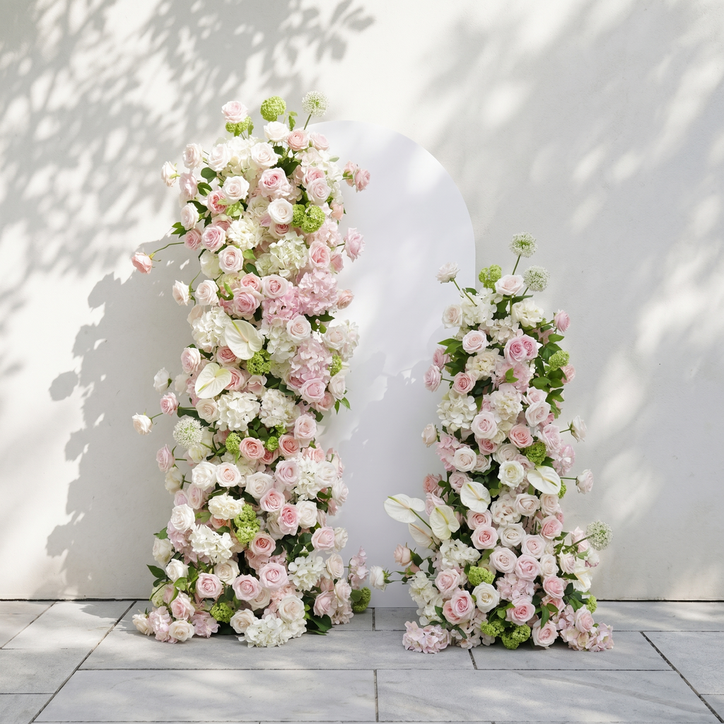 Pink White Rose Calla Lily Wedding Background Arch KT Backdrop Decorative Flower Row Excludes Frame | Wedding Floral Decor