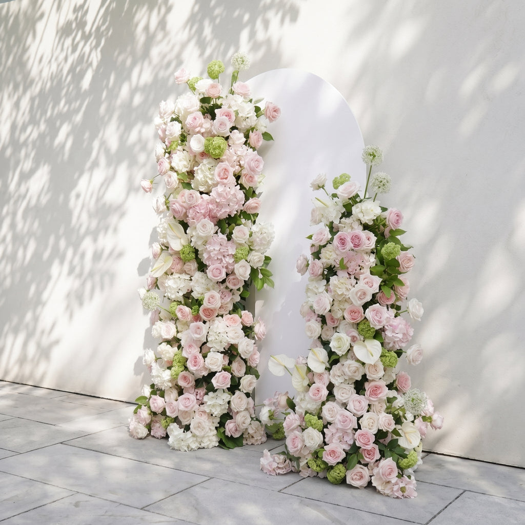 Pink White Rose Calla Lily Wedding Background Arch KT Backdrop Decorative Flower Row Excludes Frame | Wedding Floral Decor