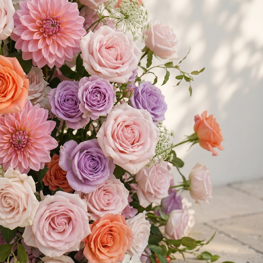 Mixed Color Rose Dahlia Wedding Background Arch KT Backdrop Decorative Flower Row Excludes Frame | Ceremony & Event Decor