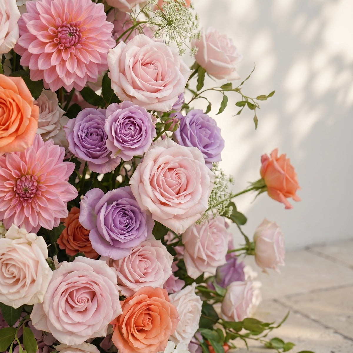 Mixed Color Rose Dahlia Wedding Background Arch KT Backdrop Decorative Flower Row Excludes Frame | Ceremony & Event Decor