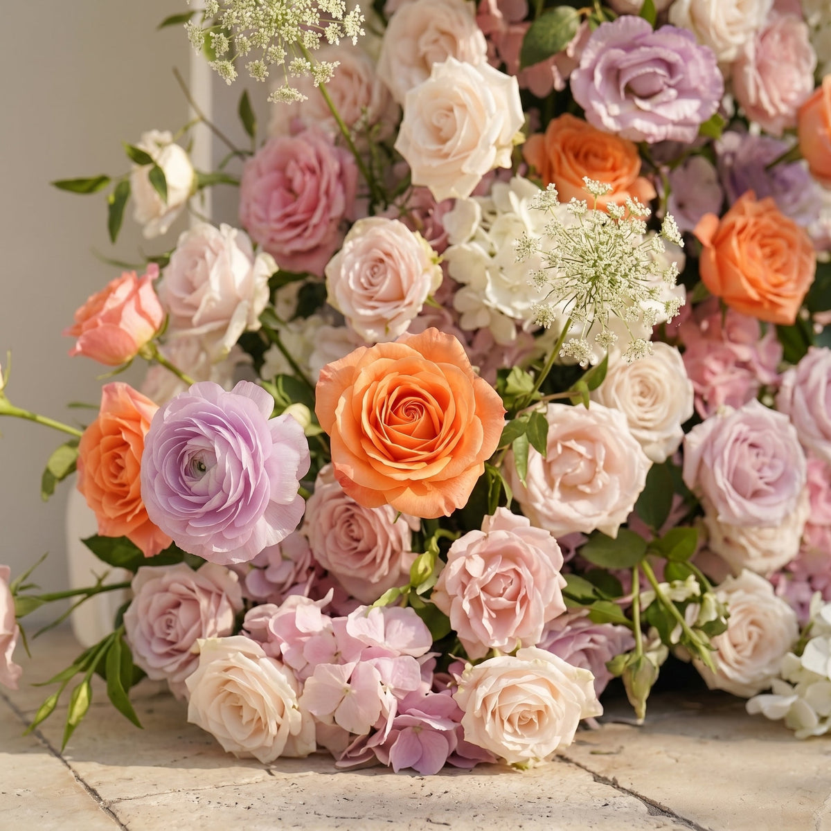 Mixed Color Rose Dahlia Wedding Background Arch KT Backdrop Decorative Flower Row Excludes Frame | Ceremony & Event Decor