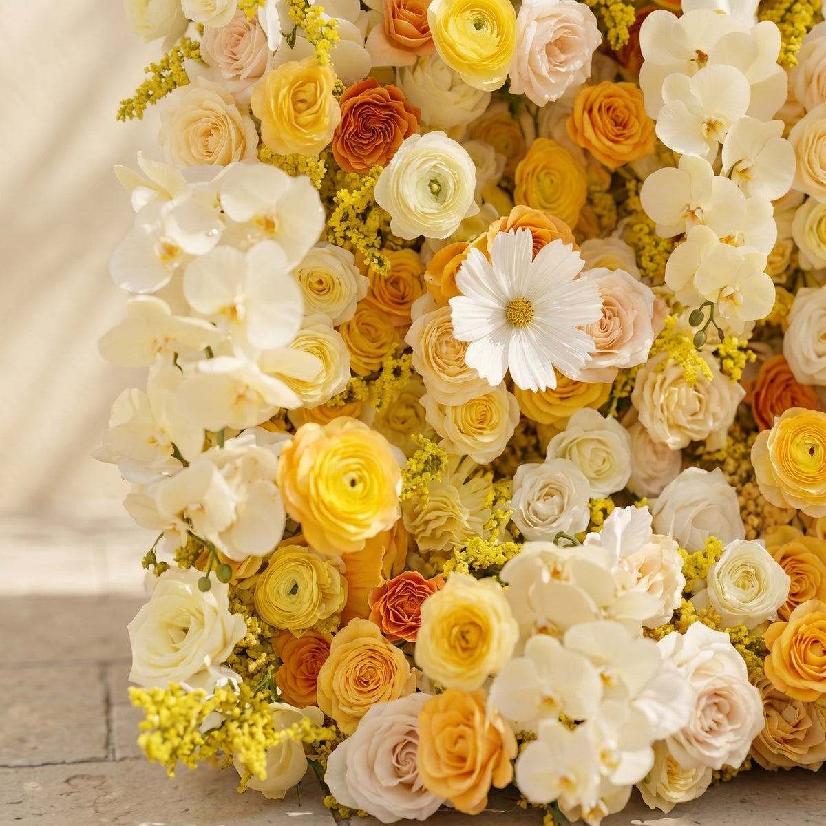 Palorae: Luxury 5D Sunshine Yellow & Cream White Silk Floral Wall Backdrop for Vibrant Summer Weddings Free Shipping