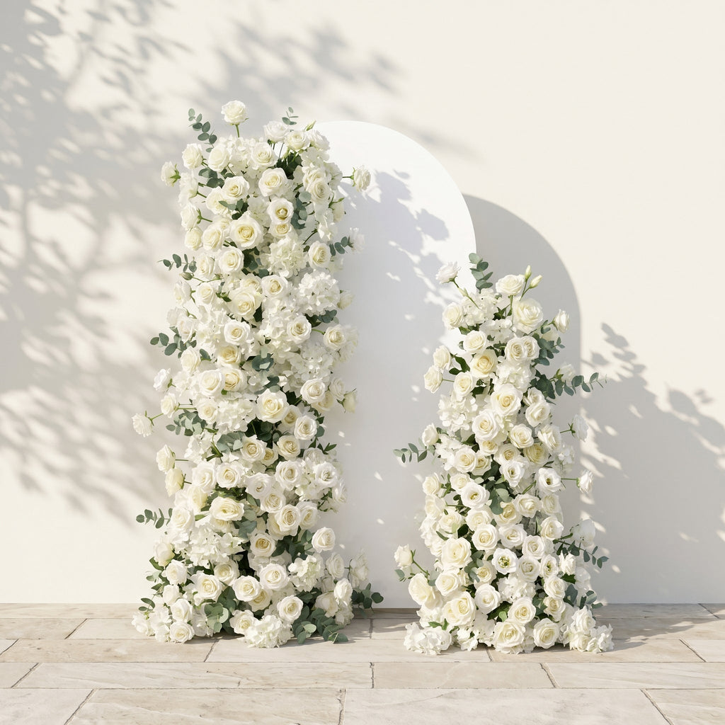 White Rose Eucalyptus Wedding Background Arch KT Backdrop Decorative Flower Row Excludes Frame | Event Floral Decor