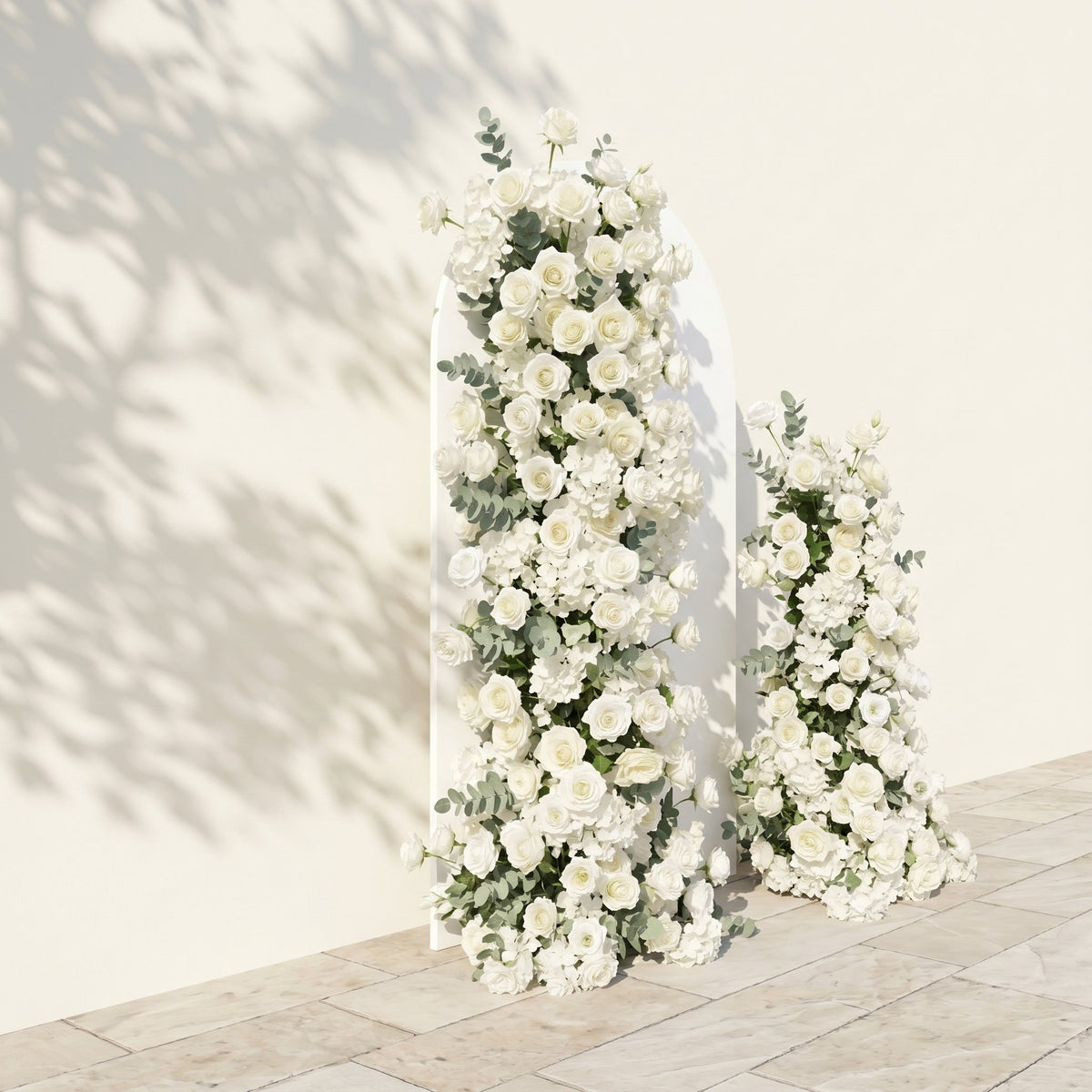 White Rose Eucalyptus Wedding Background Arch KT Backdrop Decorative Flower Row Excludes Frame | Event Floral Decor