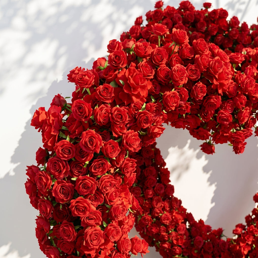 Selorae: Double Heart-Shaped Red Silk Rose Floral Arch Floral Arrangement for Minimalist Weddings | Ceremony & Event Decor