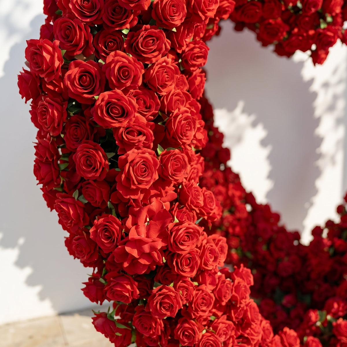 Selorae: Double Heart-Shaped Red Silk Rose Floral Arch Floral Arrangement for Minimalist Weddings | Ceremony & Event Decor