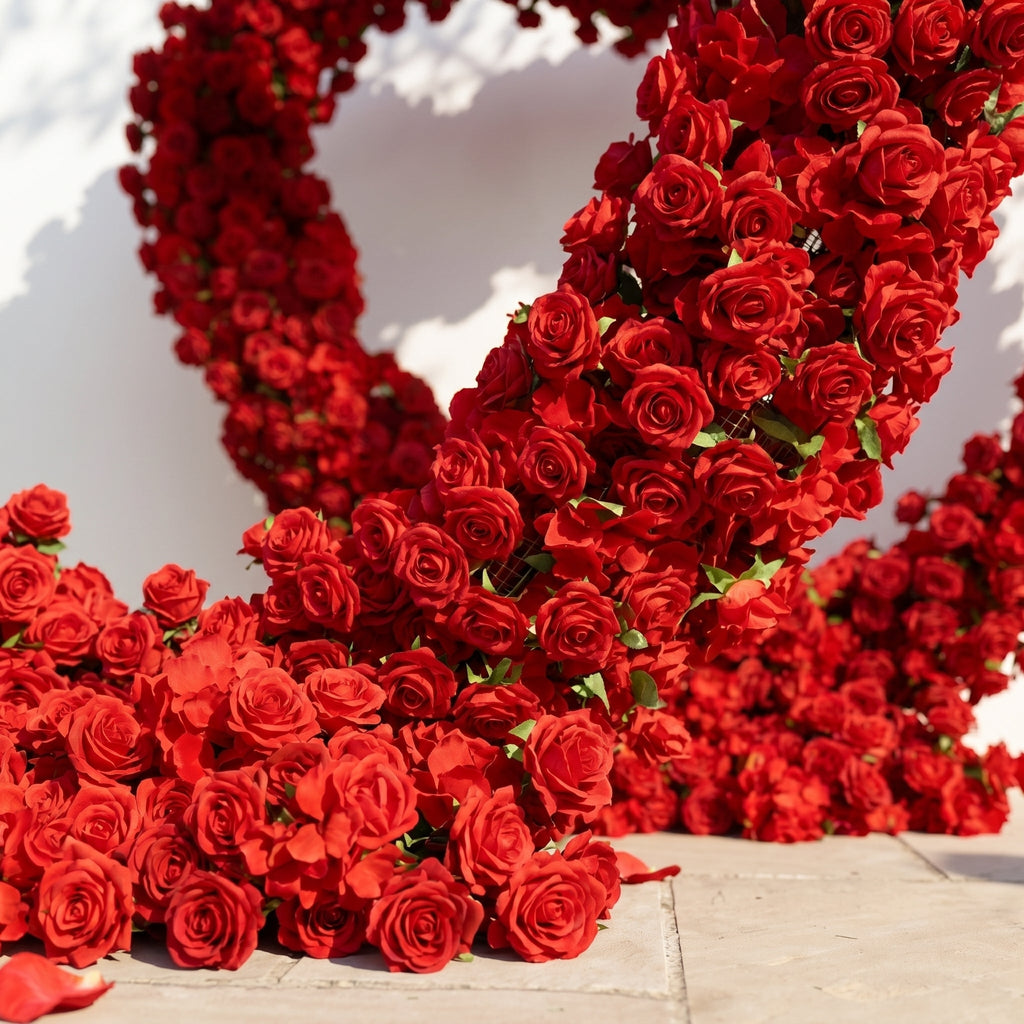 Selorae: Double Heart-Shaped Red Silk Rose Floral Arch Floral Arrangement for Minimalist Weddings | Ceremony & Event Decor