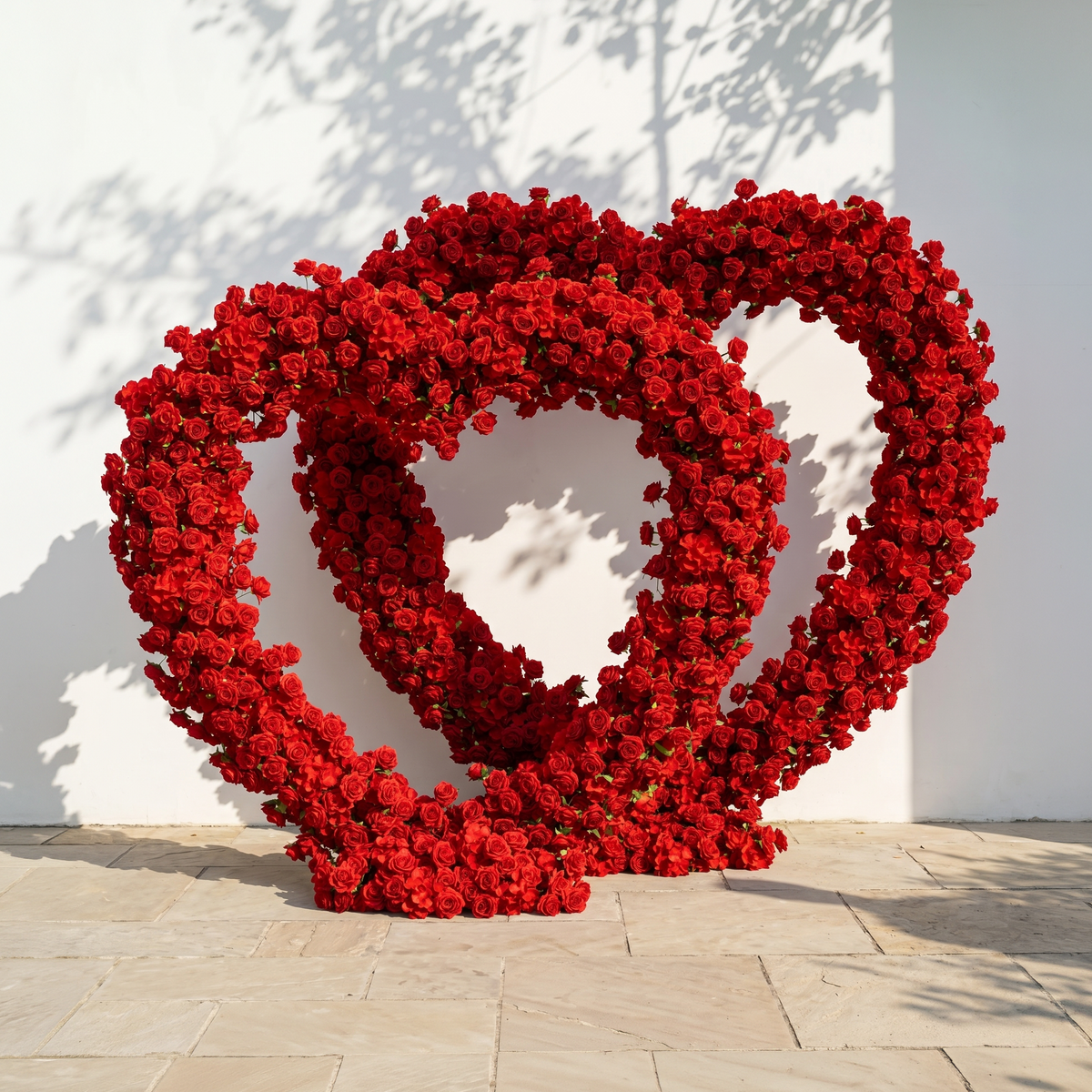 Selorae: Double Heart-Shaped Red Silk Rose Floral Arch Floral Arrangement for Minimalist Weddings | Ceremony & Event Decor