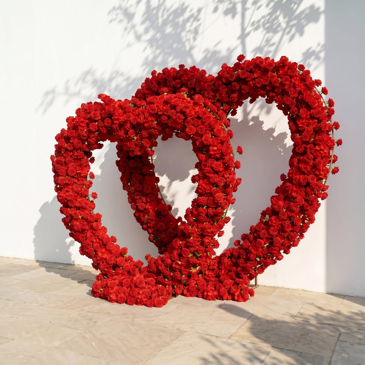 Selorae: Double Heart-Shaped Red Silk Rose Floral Arch Floral Arrangement for Minimalist Weddings | Ceremony & Event Decor