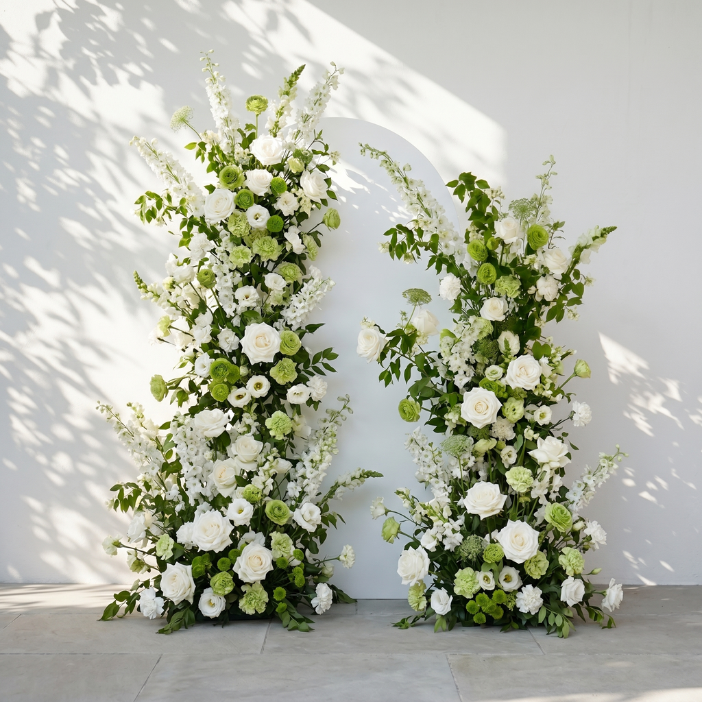 Odelia: White Green Rose Calla Lily Wedding Background Arch Pillar Decorative Flower Row Flowers Only - Frame Not Included | Wedding Floral Decor
