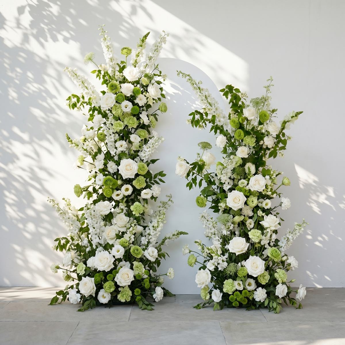 Odelia: White Green Rose Calla Lily Wedding Background Arch Pillar Decorative Flower Row Flowers Only - Frame Not Included | Wedding Floral Decor