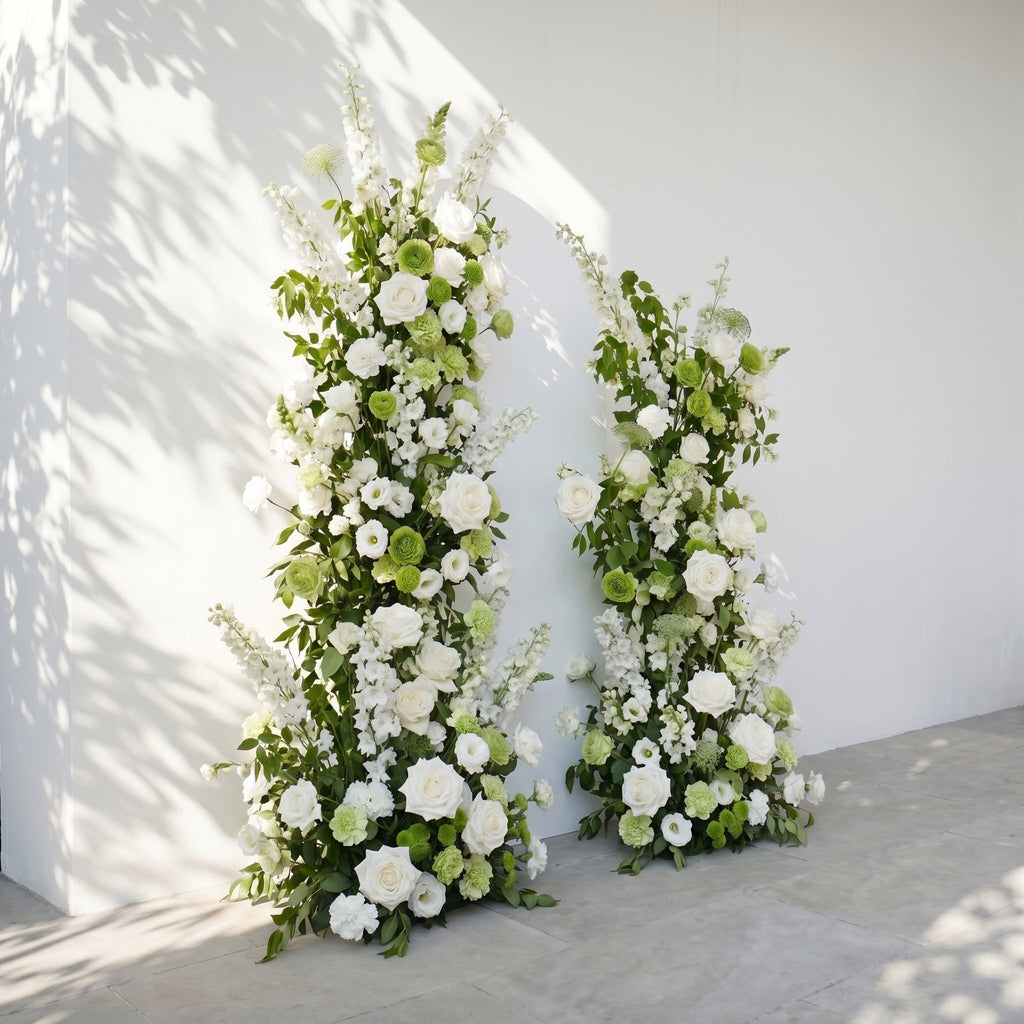 Odelia: White Green Rose Calla Lily Wedding Background Arch Pillar Decorative Flower Row Flowers Only - Frame Not Included | Wedding Floral Decor