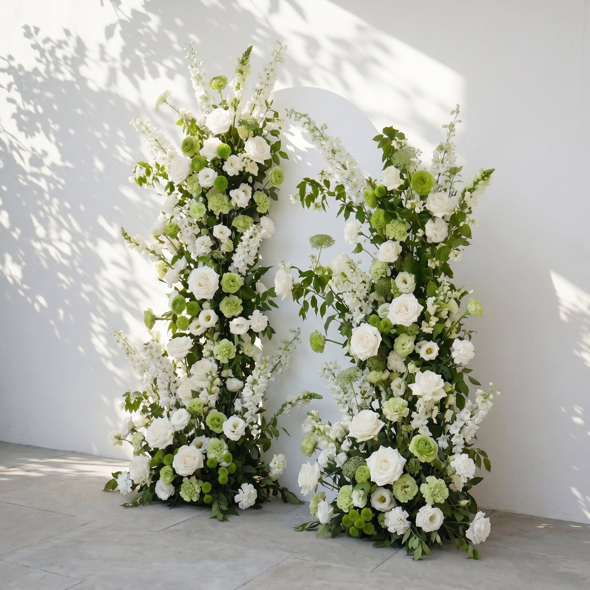 Odelia: White Green Rose Calla Lily Wedding Background Arch Pillar Decorative Flower Row Flowers Only - Frame Not Included | Wedding Floral Decor