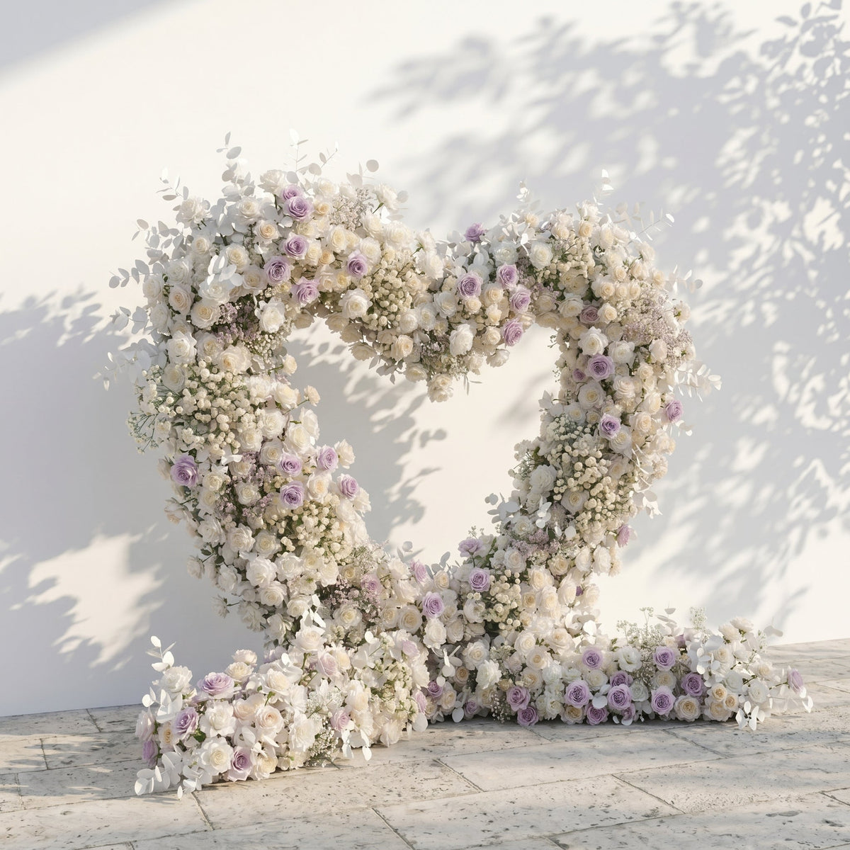 Talyana: Heart-Shaped Lavender Purple and Ivory White Silk Rose Floral Arch Floral Arrangement for Minimalist Weddings | Event Floral Decor