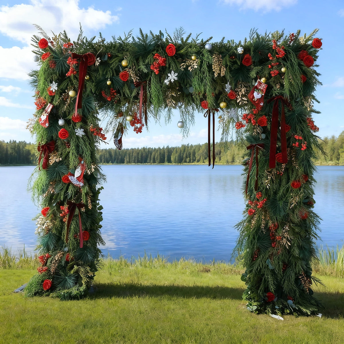 ValarFlowers Christmas Themed Floral Arch: A Festive. Enchanting Masterpiece for Holiday Celebrations-VF-491-1 | Elegant Event Decor