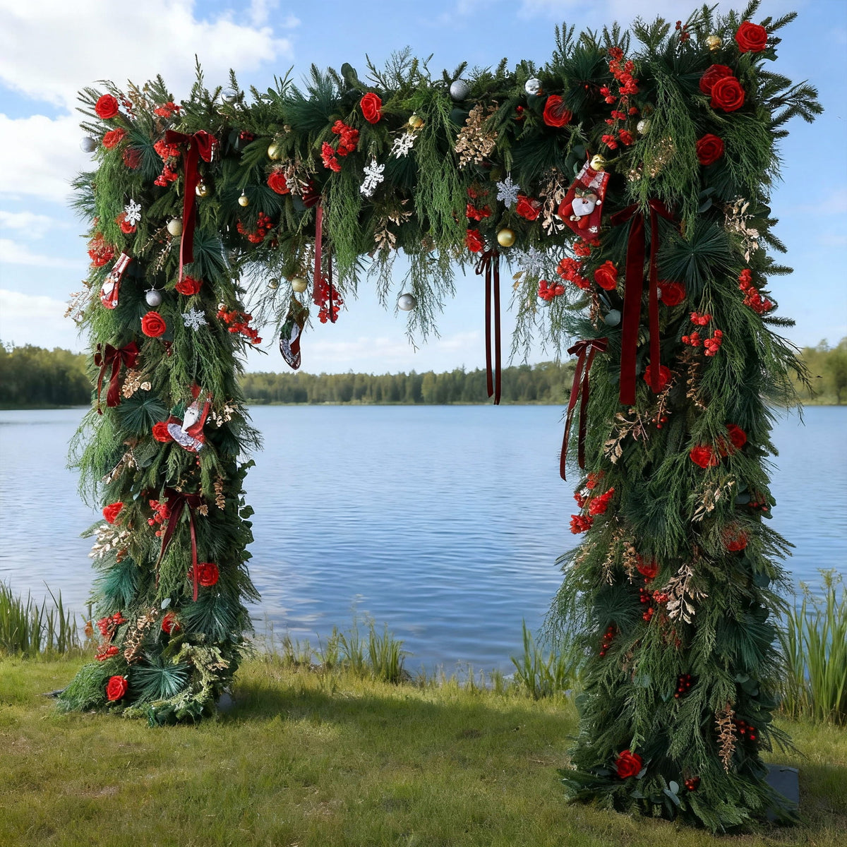 ValarFlowers Christmas Themed Floral Arch: A Festive. Enchanting Masterpiece for Holiday Celebrations-VF-491-1 | Elegant Event Decor