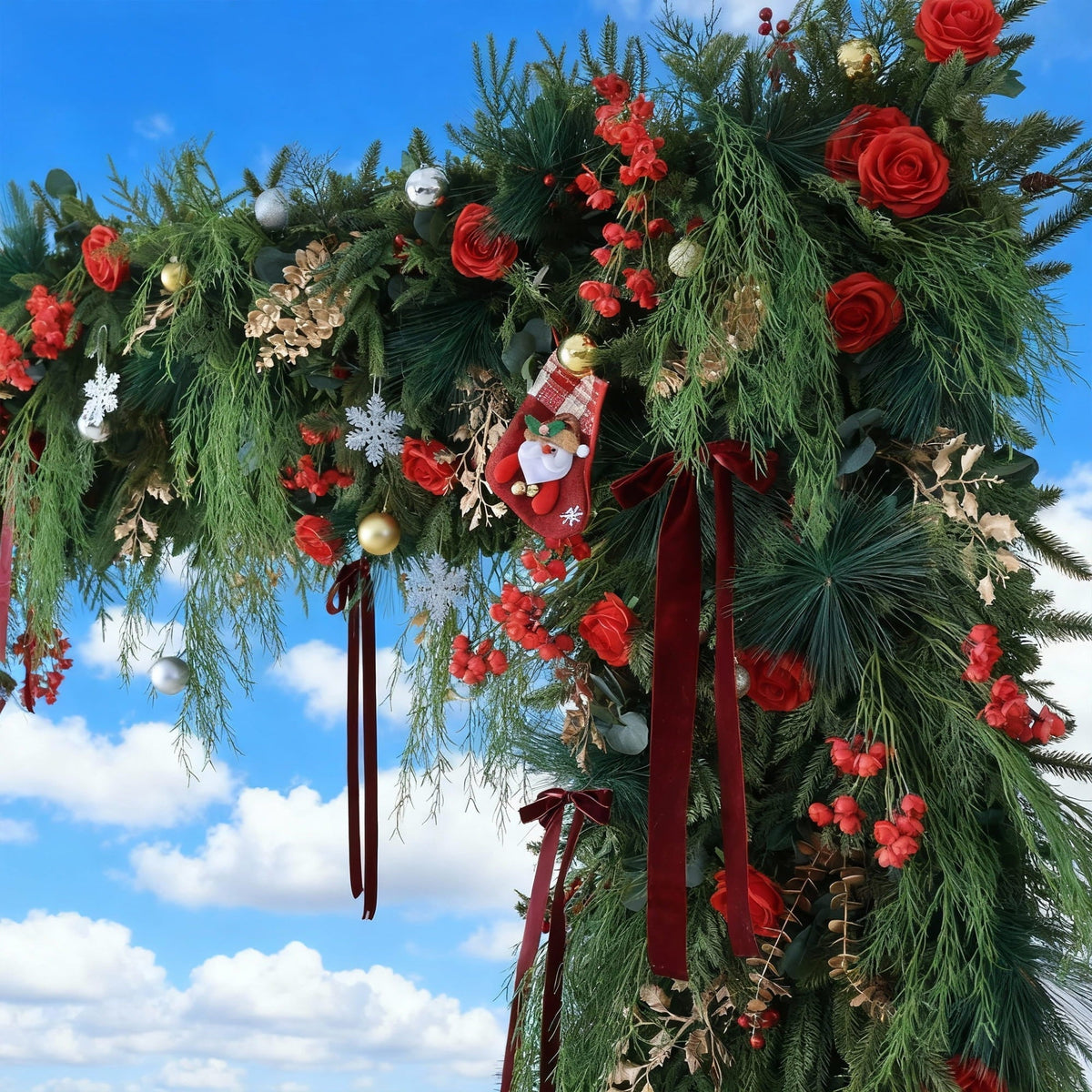 ValarFlowers Christmas Themed Floral Arch: A Festive. Enchanting Masterpiece for Holiday Celebrations-VF-491-1 | Elegant Event Decor