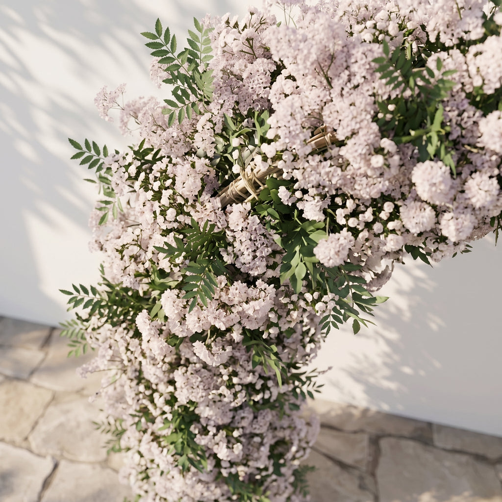 Valnella Arch: New Luxury Nude Pink Babybreath & White flowers Flower arch for Elegant Weddings & Events Decor Incuding Frame | Ceremony & Event Decor