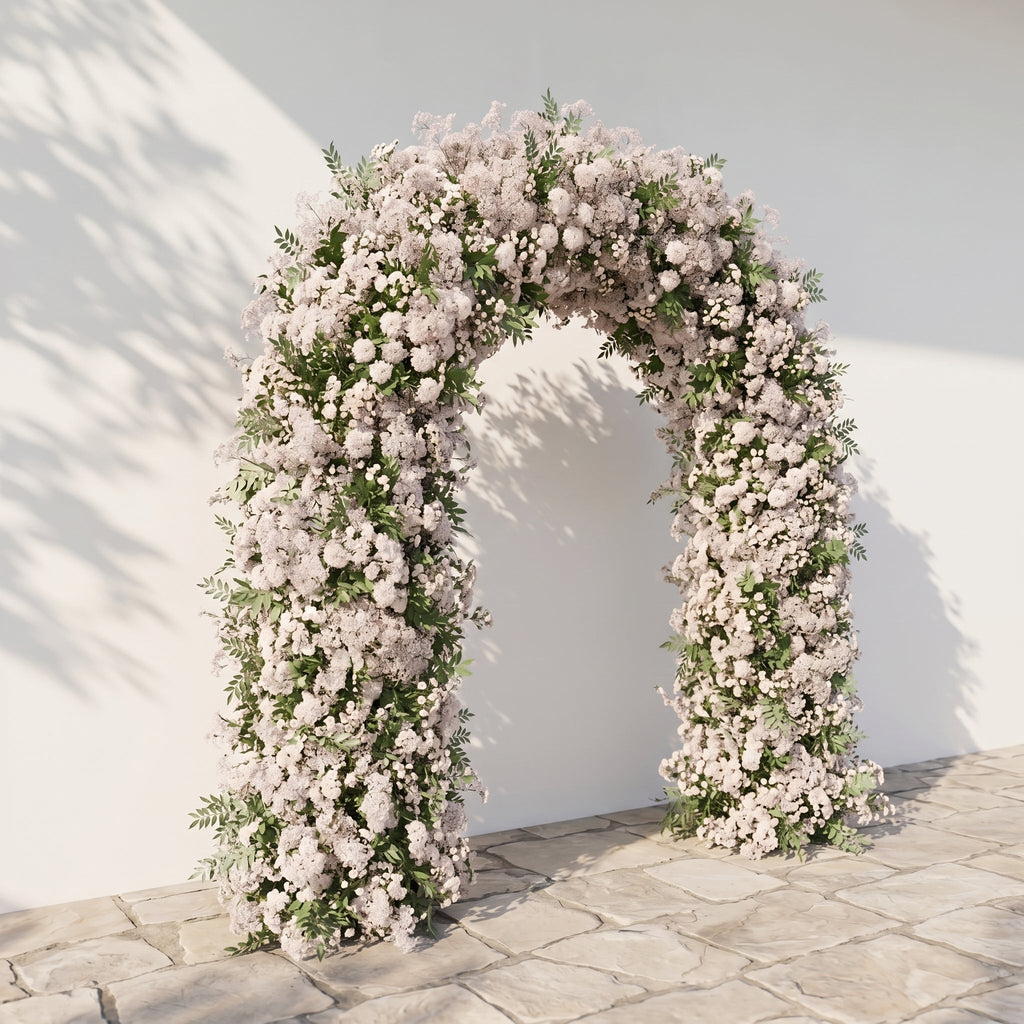Valnella Arch: New Luxury Nude Pink Babybreath & White flowers Flower arch for Elegant Weddings & Events Decor Incuding Frame | Ceremony & Event Decor