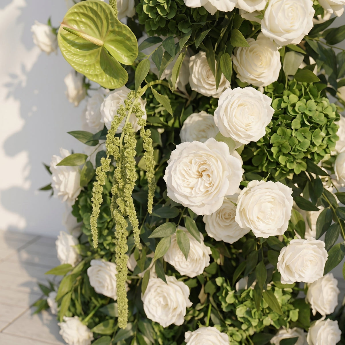 Eulalie: White Green Rose Calla Lily Wedding Background Arch Pillar Decorative Flower Row Flowers Only - Frame Not Included | Ceremony & Event Decor